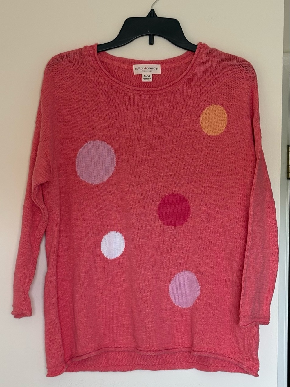 Cotton Country by Parkhurst Pink Polka Dot Cotton Knit Pullover Sweater M